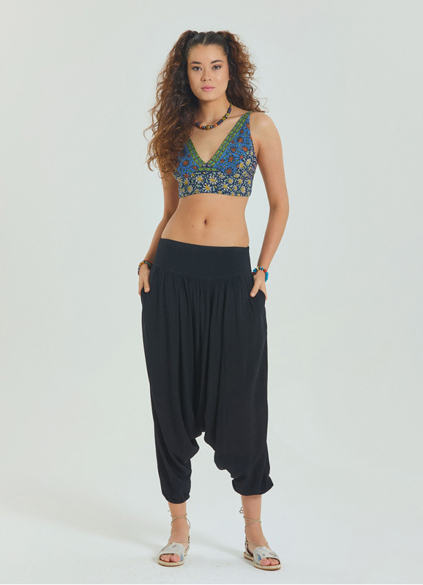 Rope Detailed Adjustable Waist Black Women's Viscose Trousers 4581